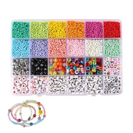 4mm Glass Letter Alphabet Beads Friendship Bracelet Making Kit Gifts for Girls Colourful Crafts Gifts for Girls Alphabet Beads for DIY Jewellery Making Kit