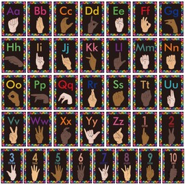 Sign Language Bulletin Board Letters - 36 ASL Alphabet Learning ABC Alphabet Poster Classroom Decor Cards Set Kindergarten/Primary School Classroom Wall Decor Daycare/Homeschool Supplies (Black)
