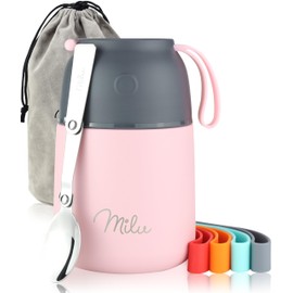 Milu® Thermal Food Container, 450/650 ml, Stainless Steel, Warmth Preservation, for Baby Food, Cereals to go, Thermal Lunch Box, Pink (450 ml)