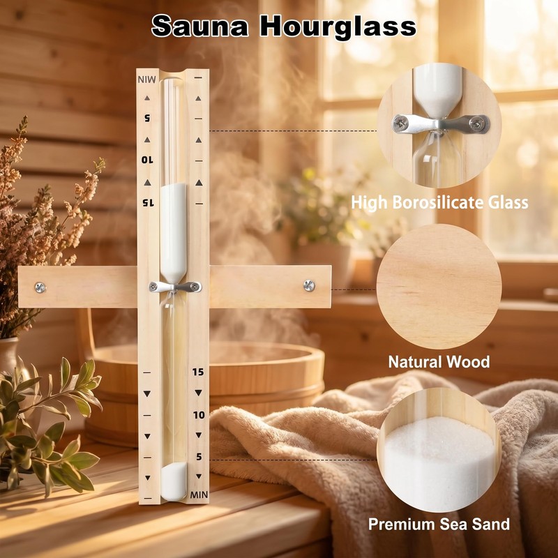 Sauna Sand Timer 15 Minute Wooden Rotating Heat Resistant Accurate