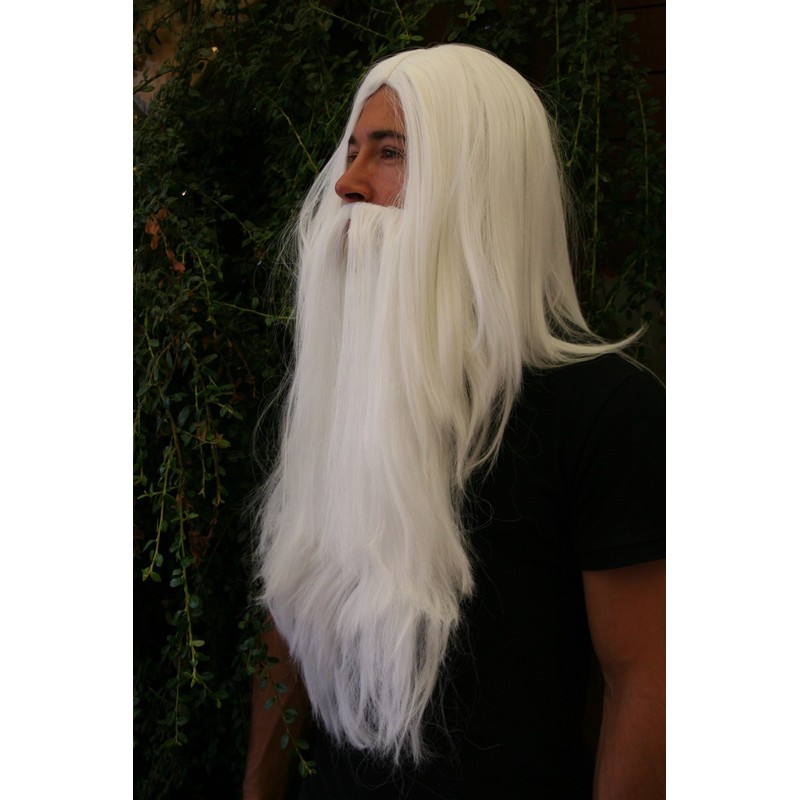 Party/Fancy Dress/Halloween LONG Beard & WIG set WHITE WIZARD SORCERER