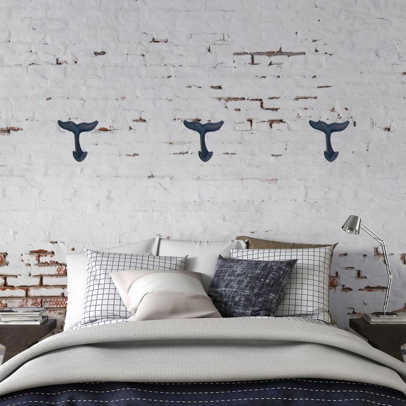 Wowser Navy Blue Whale Tail Cast Iron Wall Hooks, Wall