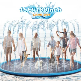 Lewtemi 15 ft Extra Large Non Slip Splash Pad 180" for Adult and Dog Giant Outdoor Thicken Sprinkler Pool Summer Toys Fun Backyard Play Fountain Mat for Pet Dog Family(Classic Style)