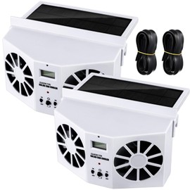 Tujoe 2 Pack Solar Powered Car Exhaust Fan 3 Fans Car Window 4500 RPM Air Vent Radiator Solar Energy Cooling Vent Exhaust for General Types(Solar 2 Fans,White)