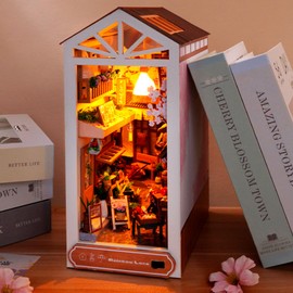 DIY Book Nook Kit, Wooden Book Nook Dollhouse Kit, Diy Miniature House Kit, 3D Miniature kit Decorative Bookcase, Bookshelf Decor (Rain Alley)