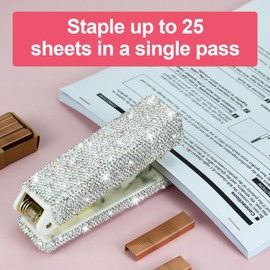 MultiBey Bling Crystal Stapler and Tape Dispenser, Bling Acrylic Tape Dispenser Desk Stylish Tape Holder 1'' Core, Office Supplies and Accessories for School Home Office