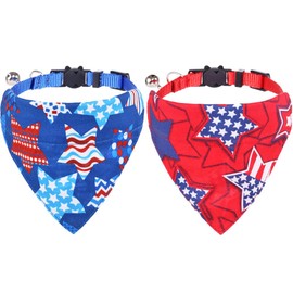 Independence Day Cat Collars American Flag Breakaway with Bandana Bell Pet Kitten Collar Adjustable for Small Dog Puppies Girl Boy