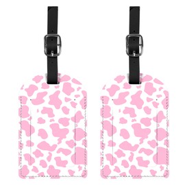 BHAHB 2 Pack Luggage Tag Luggage Tags PU Leather Suitcase Tags Aesthetic Cute Travel Bag Labels for Women Girls-Pink Cow