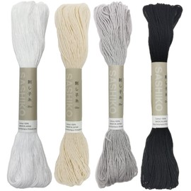 Olympus Sashiko Thread 20m(21.8yds) 4skeins Color Bundles 100% Cotton (#01,#02,#20,#28)