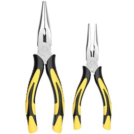 Premium Long Needle Nose Pliers-6''&8'', Paper Clamp Precision, High Carbon Steel, Soft Grip with Wire Cutter, Long Nose Cutting Pliers for Home, Fishing, Jewelry, Crafts,2pcs