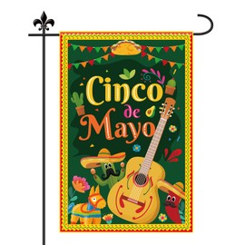 Cinco de Mayo Garden Flag, 18x12in Double Side Linen Mexican Fiesta Garden Flag Washable Mexican Holiday Celebration Yard Banner Yard Sign for Outdoor Party Decoration