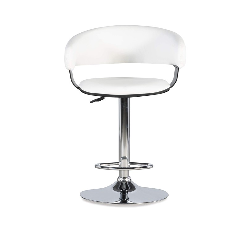 Powell White Faux Leather Barrel & Chrome Adjustable Height Barstool