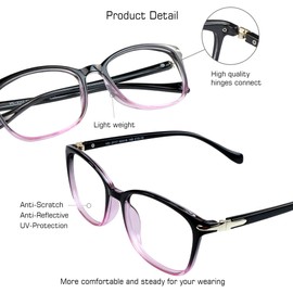 VisionGlobal Blue Light Blocking Glasses for Women/Men, Anti Eyestrain, Computer Reading, TV Glasses, Stylish Square Frame, Anti Glare(Black Purple,+0.50 Magnification)