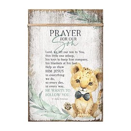DEXSA Prayer for our Son Wood Plaque - Made in the USA - 6"x9" - Classy Frame Wall & Tabletop Decoration | Easel & Hanging Hook | Natural Twine Accent | Help us show him Jesus in everything we do