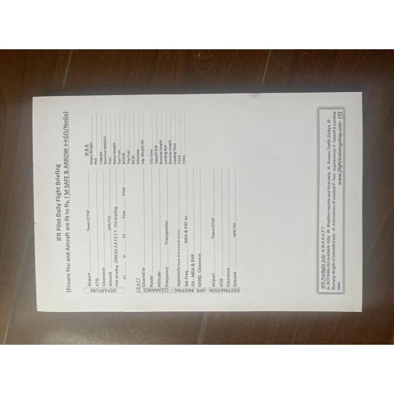 Flight Training Shop IFR PILOT WRITING PAD COMPATIBLE WITH PILOT