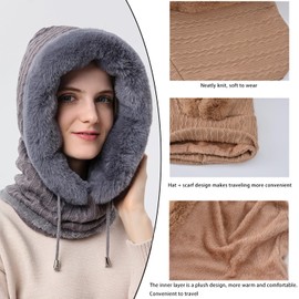 WANYIG 2 in 1 Winter Hat Knitted Hat Warm Hat Circle Scarf Set Balaclava Winter Knitted Hat with Fleece Lining for Women Windproof Hat Cold Protection Ski Hat 56-60 cm, blue