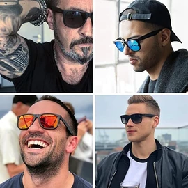 MAXJULI Polarized Sunglasses for Men and Women,UV400 Protection Rectangular Sun Glasses,Ideal for Driving Cycling and Running 8806（Grey+Blue）