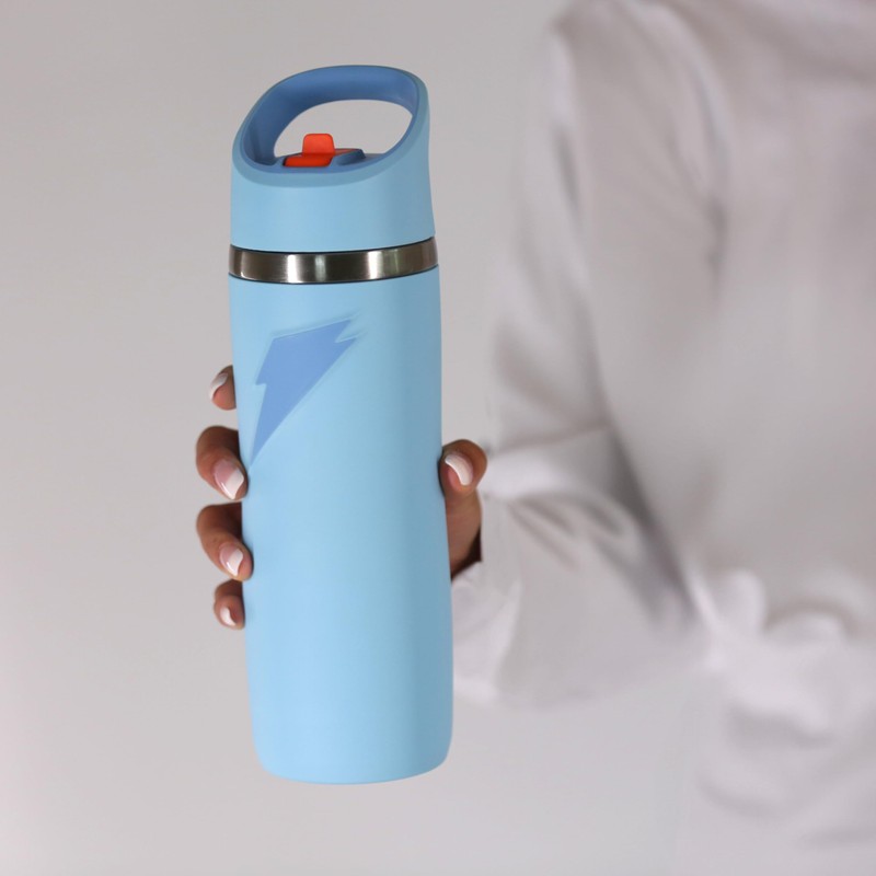 Gatorade Overtime 22 oz Stainless Steel Bottle, Straw Cap, Blue,