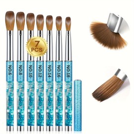 Hotolove Nail Brush Set, 7 pcs Acrylic Nail Brush for Nails Size 6/8/10/12/14/16/18 Kolinsky Nail Art Brush for Acrylic Powder Application,Acrylic Nail Extension, 3D Nail Carving Nail Brush set