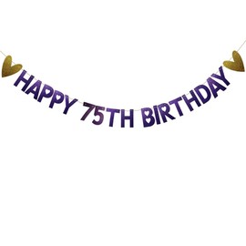 Betteryanzi Purple Glitter paper Garlands Banner, Pre-Strung,75th Birthday Party Decorations Supplies,Purple HAPPY 75TH BIRTHDAY
