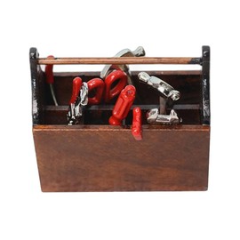 FONGKNOX Dollhouse Miniature Tool Box with 8pcs Mini Tools 1/12 Scale Miniature Tool Box Mini Metal Repair Tools Model Wooden Toolbox Model Decorative Ornaments
