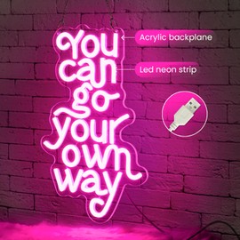 Sneignon You Can Go Your Own Way Neon Sign,Pink Led Neon Signs for Wall Decor,Dimmable Motivational Letter Neon Lights USB Inspirational Light Up Signs for Bedroom Classroom Dorm Party Office