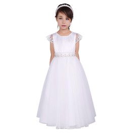 Maoluo Vintage Girl 1st Communion Tulle White Clothes Teens Kid First Wedding Pageant Dress Size 6 7 8 9 10 11 12 13 14, Lace