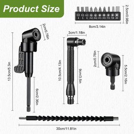 105° Angle Wrench Attachment Adapter 14 Pieces Angle Screwdriver Attachment Set with 1/4 Inch Hex Shank, Angle Gear, Flexible Bit Holder Angle Attachment for Cordless Screwdrivers for Builders Garage