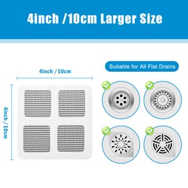 30PCS Pack,4"" X 4"" Disposable Shower Drain Cover Hair Catcher Shower Drain Mesh Stickers, Bathroom, Laundry, Bathtub, Kitchen, Sink, for Human and pet Hair, White