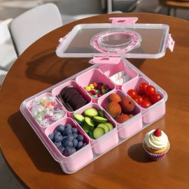 Snackle Box 8 Compartment Serving Tray with Lid&Handle | Candy Fruit Snack