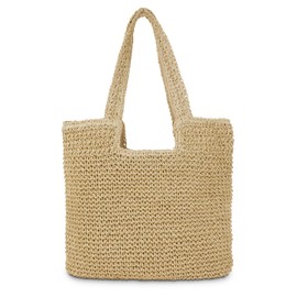 COZYOFFI Straw Beach Tote Bag: Large Summer Boho Woven Bags - Rattan Handmade Shoulder Handbags for Women(Beige)