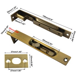 Kyuionty 6 Inch Stainless Steel Door Flush Bolt Latch, French Door Lock Latch L Type Lever Action Flush Bolt (Yellow Brass)
