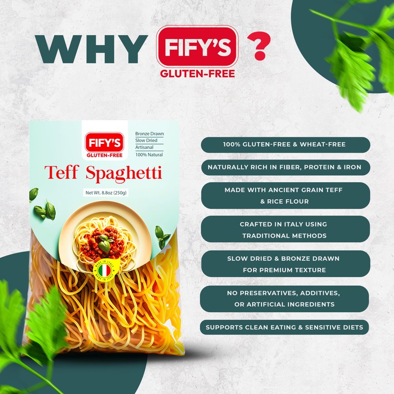 FIFY'S GLUTEN-FREE Teff Spaghetti Pasta – All Natural, Nutrient-Rich Gluten