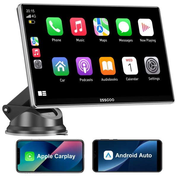 ESSGOO 9 Inch Apple CarPlay 4K Car Wireless Android Auto