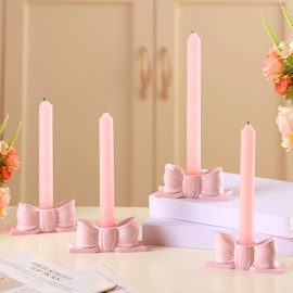 Mumufy 4 Pcs Pink Bow Candle Holder Bow Candlestick Holder Decorative Candle Stand Centerpiece for Valentine Day, Wedding, Dinning and Party Home Table Decoration Photo Props