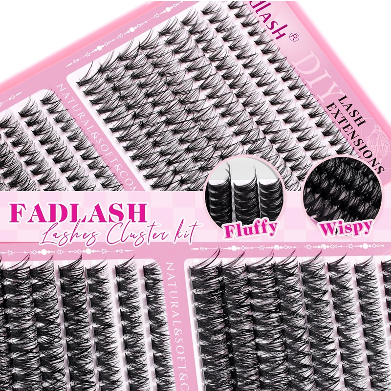 FADLASH Lash Clusters Kit 640PCS Natural Eyelash Clusters Individual D