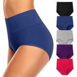 OLIKEME Tummy Control Cotton Underwear for Women Plus Size Breathable Postpartum Panties High Waisted Briefs Multicolor