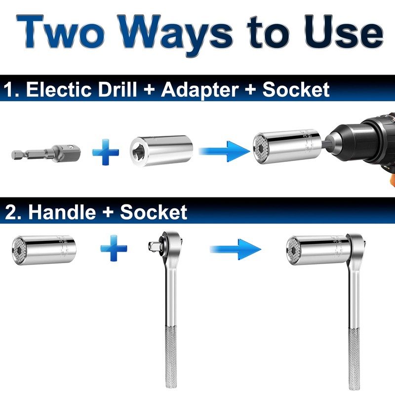 Lpluziyyds Universal Socket Set, Multi-Function Universal Socket Tool with Drill