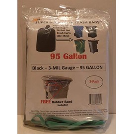 95 Gallon Super Big Mouth Trash Bags 3-Pack Plus 1 Free Rubber Tie Down Band