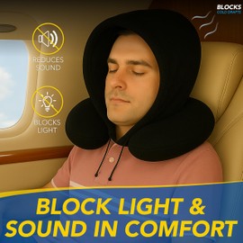 Goodyear Travel Pillow with Hood – Neck Support for Comfortable Travel, Hooded Neck Pillow for Flights and Road Trips, Black