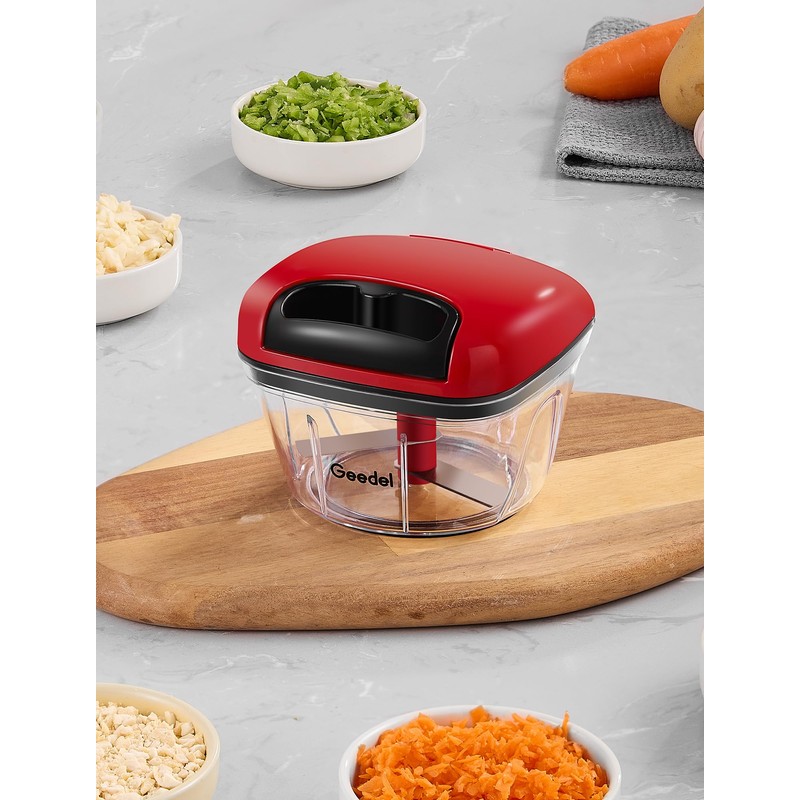 Manual Food Processor Vegetable Cutter, Geedel Pull Chopper with String,