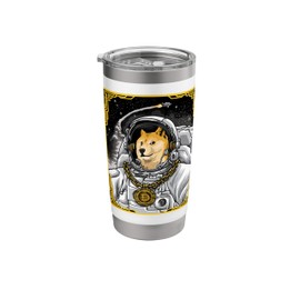 Dogecoin To The Moon Astronaut Funny Doge Crypto Bling Chain Stainless Steel Insulated Tumbler