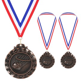 PATIKIL 2.6" Copper Basketball Medals, 3 Pack Basketball Award Medals with Ribbon Red White for Games Sports Competitions