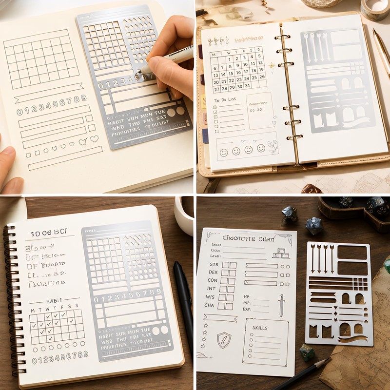 2 pcs Record Template Metal Journal Stencils for Dotted Journals