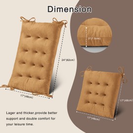OVOV Thick Rocking Chair Cushion Warm Tufted Rocking Chair Pads Set of 2 with Ties High Back and Seat Cushion Suitable for Indoor Light Brown