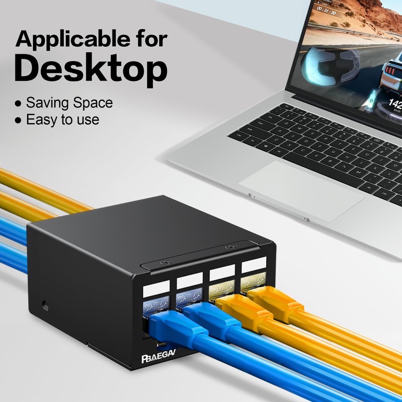 PBAEGAV Patch Panel 4 Port with 4pcs Cat6A Keystone Jack【EC