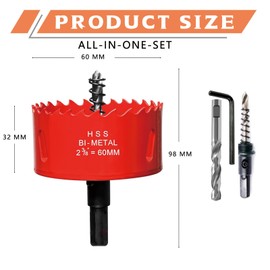 2.36 inch Hole Saw with Quick Change Arbor and Allen Wrench, Bi-Metal M 42 Hole Cutter, Smooth and Fast, 60mm Hole Saw for Wood, Plastic, UPVC, Fiberglass, Plasterboard