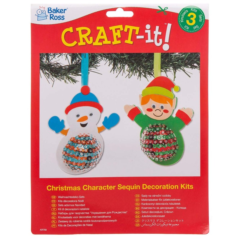 Baker Ross Christmas Characters Sequin Decoration Set (3 Pieces) for