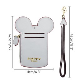 BUUFAN Chic Cute Travel PU Leather Student ID Card Holder Lanyard Neck Pouch Bag With Coin Wallet Purse for Students Women Kids Teens Girls (Grey)
