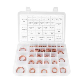 Copper Washers, Akozon 30 Sizes Flat Plain Washers Ring Set Kit 568 Pieces Copper Rings Assortment Sealing Rings Metal Washers Flat Copper Ring, Oil Screws Oil Drain Seals Sealing Rings